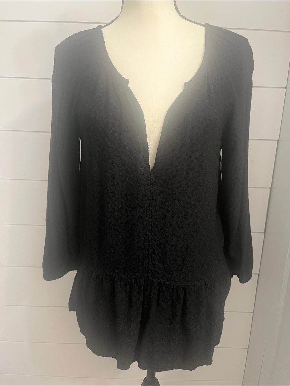 Velvet Black Textured Peasant Tunic